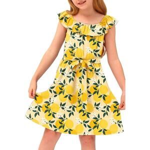 BesserBay Girls Casual Ruffle Elastic Neckline Off Shoulder Floral Dress-8yr